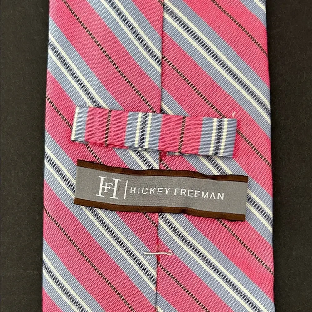 Hickey Freeman Pink Striped Men's Tie, 100% Silk, Office to Special Occasion